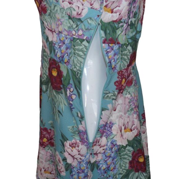 SHOW ME YOUR MUMU Mini Dress, M, Blue/Multicolor Floral, Plunging V-neck - Picture 10 of 13